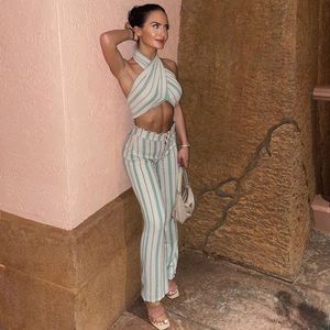 Zara two piece vacation set - trendy trouser pant halter crop top